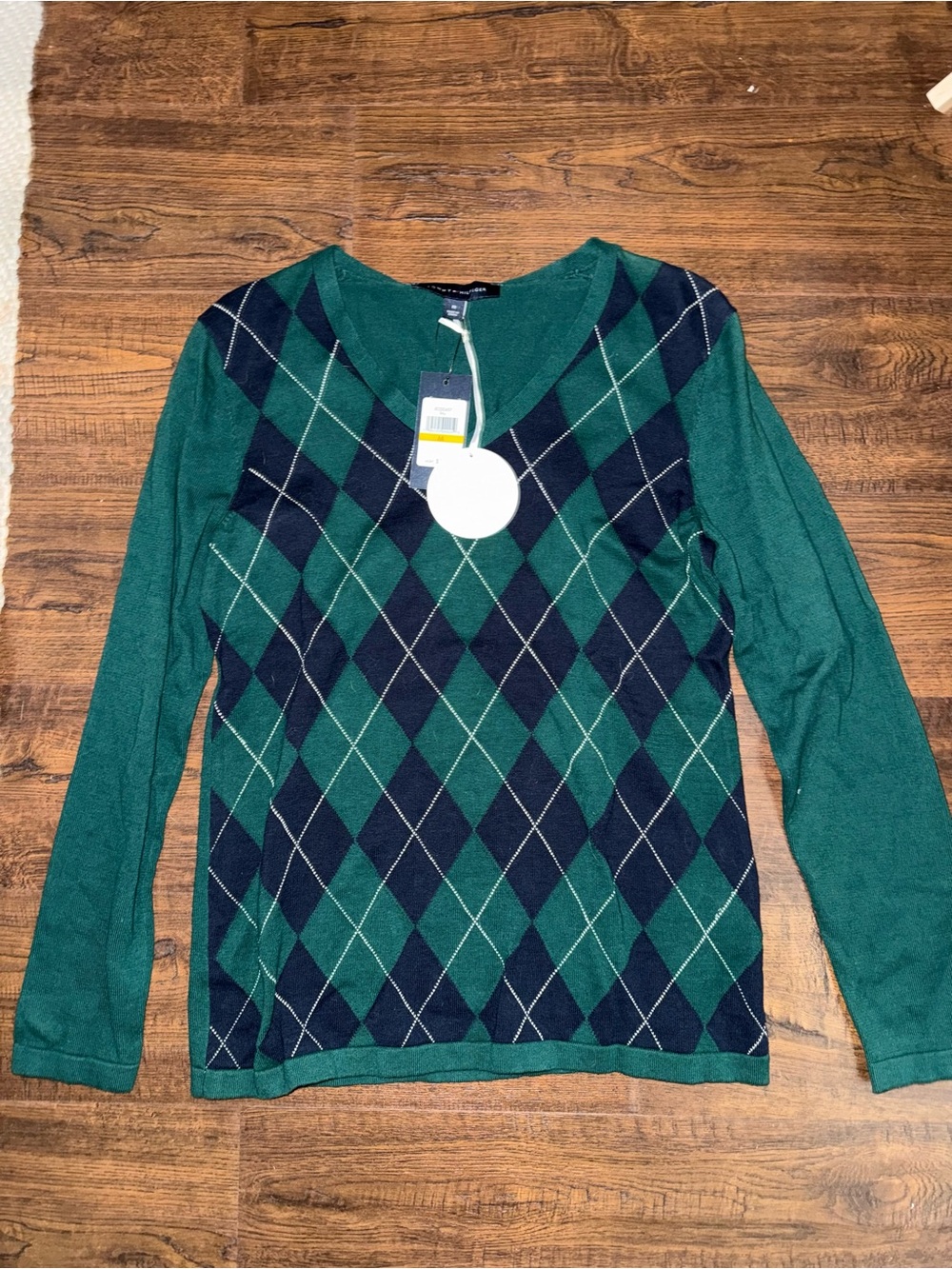 Tommy Hilfiger Women's Cotton Ivy Argyle V Neck Sweater